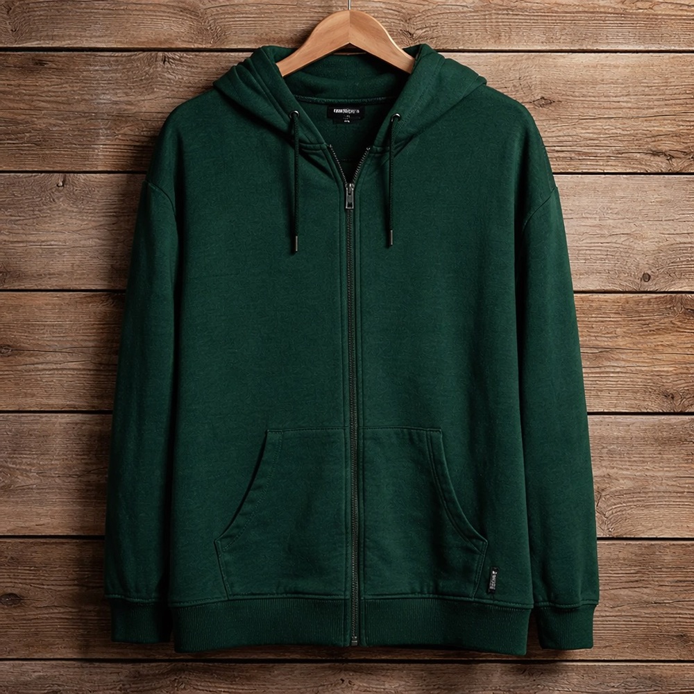 Always One 2xL Zipper Hooded Green Mens Jacket Cotton Polyester Blend